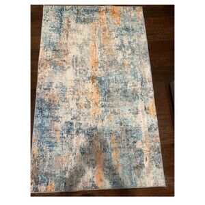 Jiaxing New with Tags 3x5 Area Rug Abstract Blue Peach Washable 3 by 5